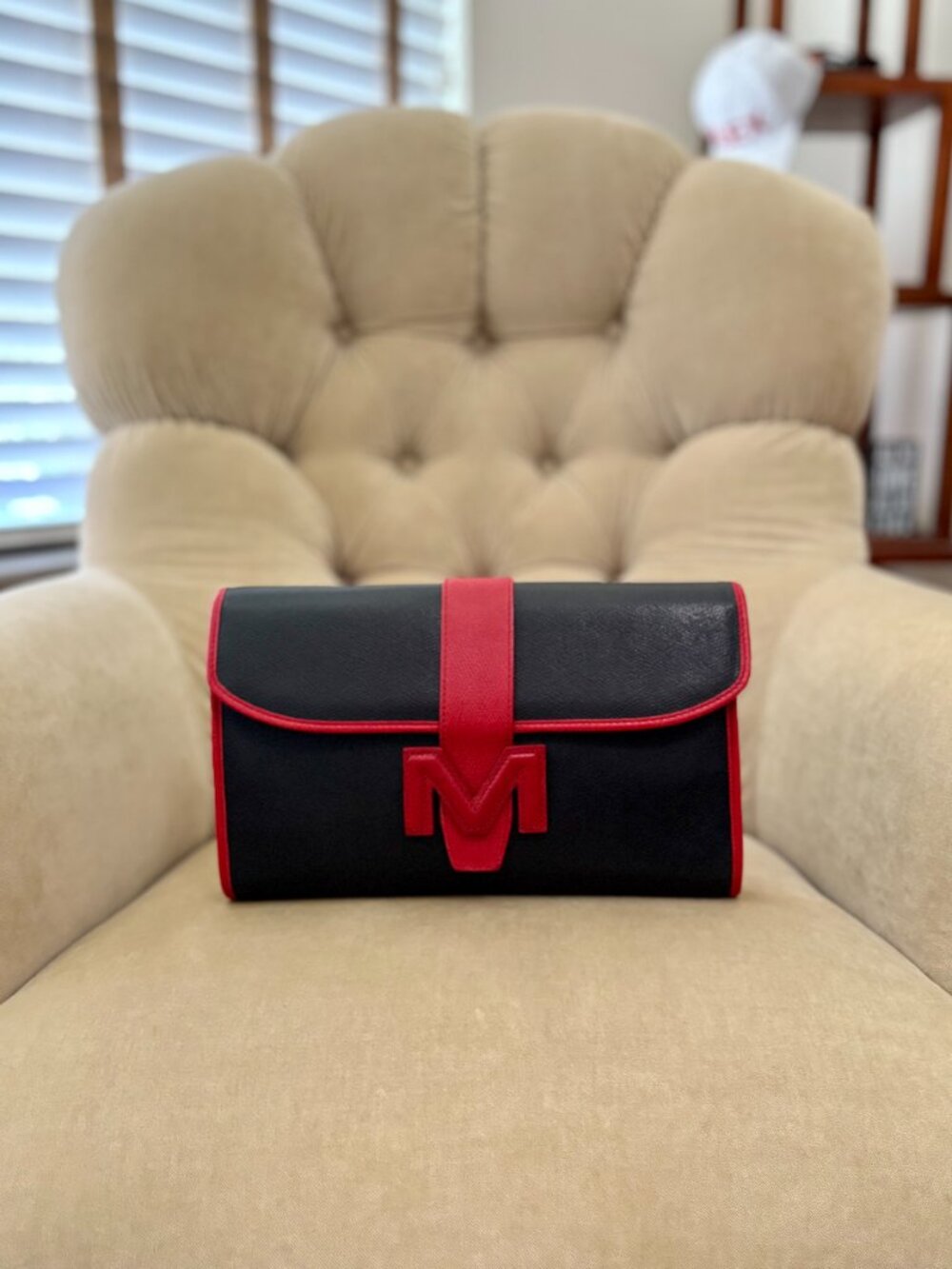 VTG Auth.MORABITO PARIS Textured Leather Iconic "M" Logo Color Block Clutch Bag